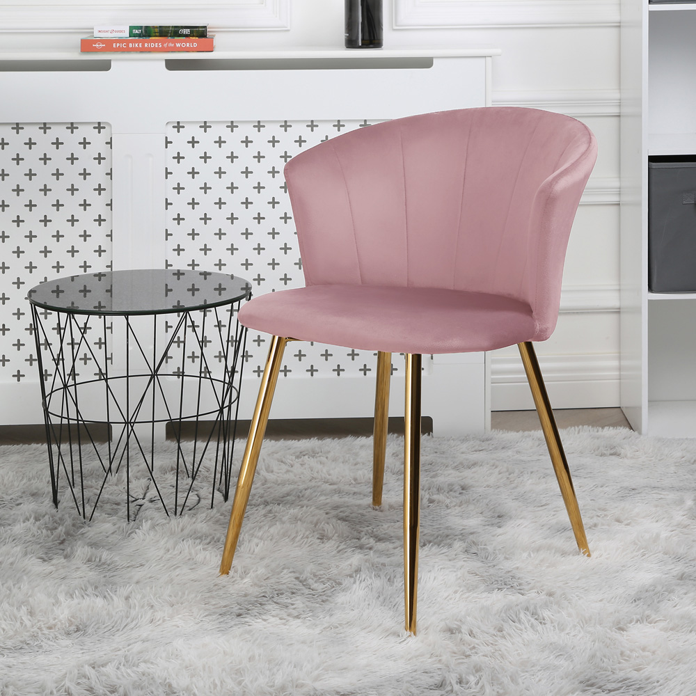 Home Garden Direct Mill Set of 2 Pink Velvet Dining Chairs with Golden Legs Image 7
