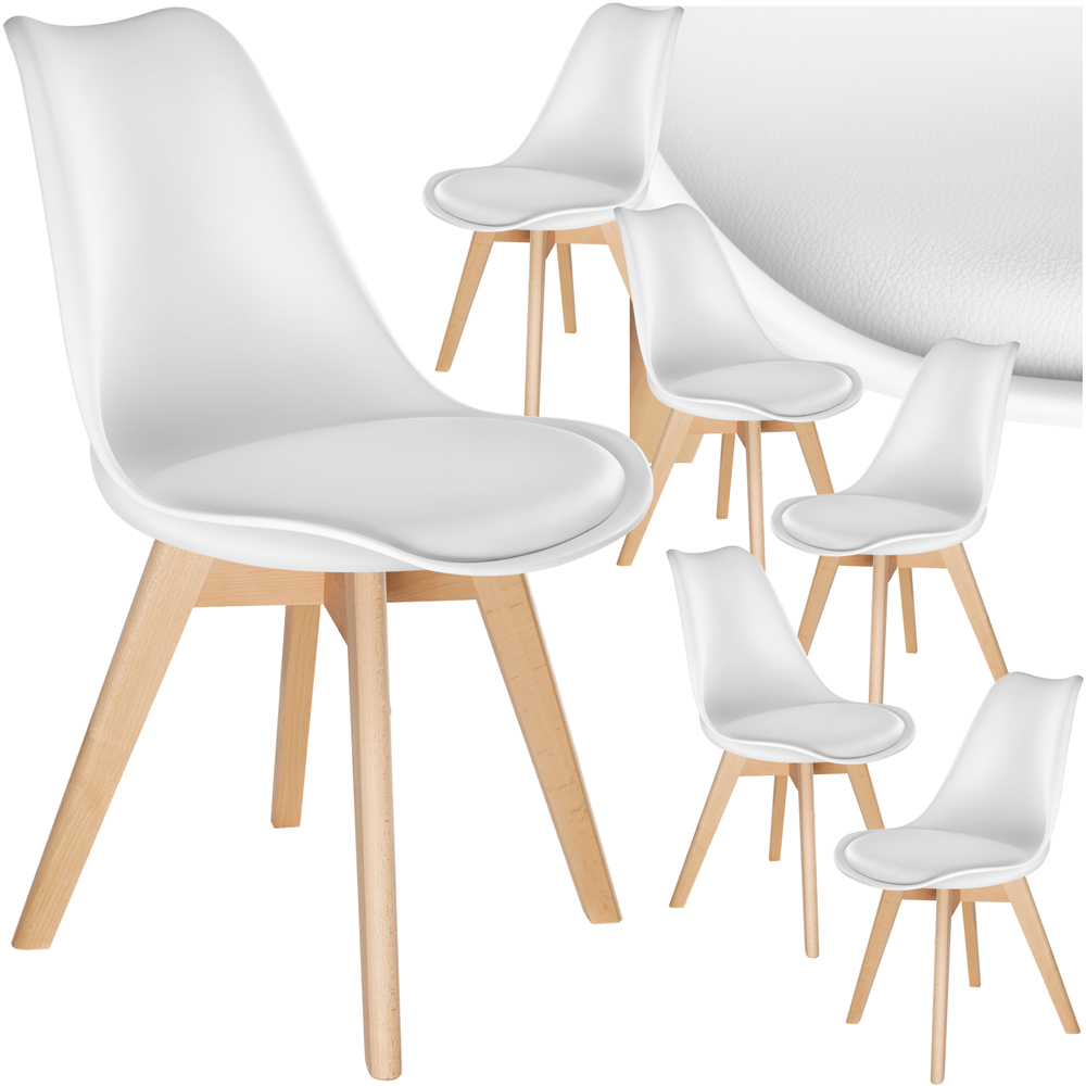 tectake Frederikke Set of 6 White Ergonomic Dining Chair with Padded Seat and Wooden Legs Image 2