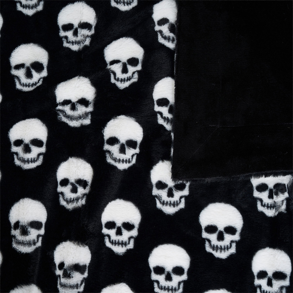 Skulls Faux Fur Throw Black Image 8