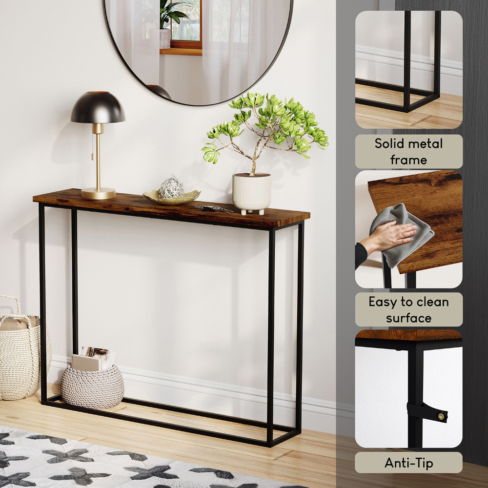 VIDA DESIGNS Rustic Brown and Black Metal Leg Console Table Image 4