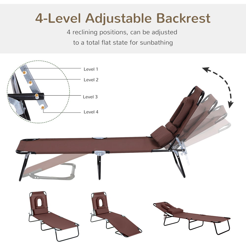 Outsunny Brown 4 Level Adjustable Sun Lounger with Reading Hole Image 4