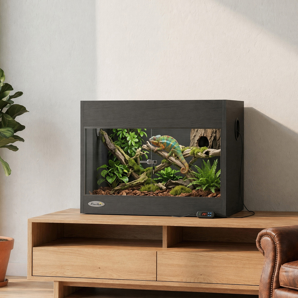 PawHut Black Reptile Vivarium with Sliding Glass Doors and Top Ventilation Image 4