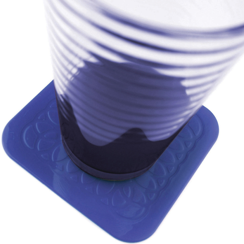 Aidapt Tenura 4 Pack Blue Anti Slip Silicone Rubber Square Coaster Image 3