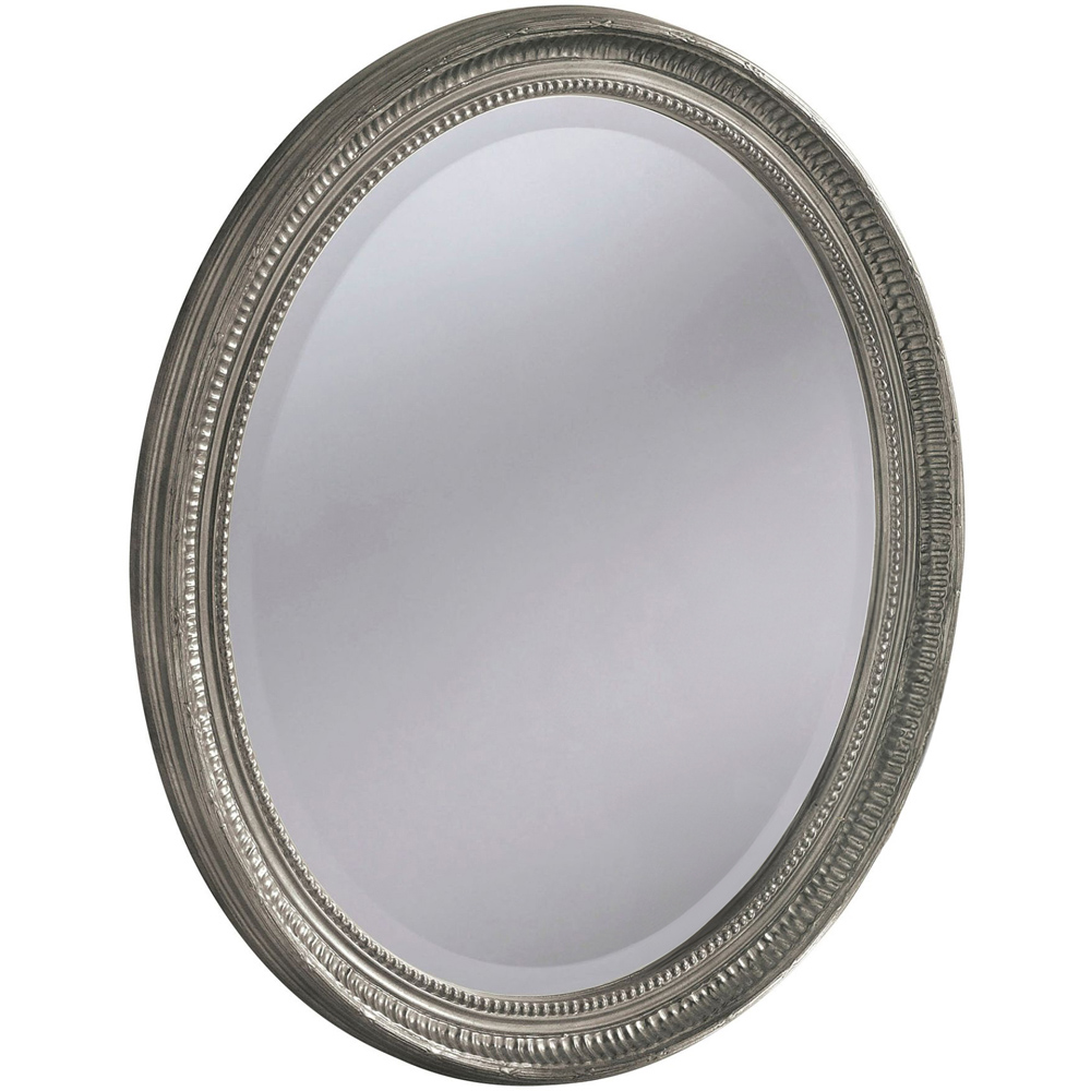 Yearn Ornate Silver Oval Bevelled Wall Mirror 71 x 61cm Image 1