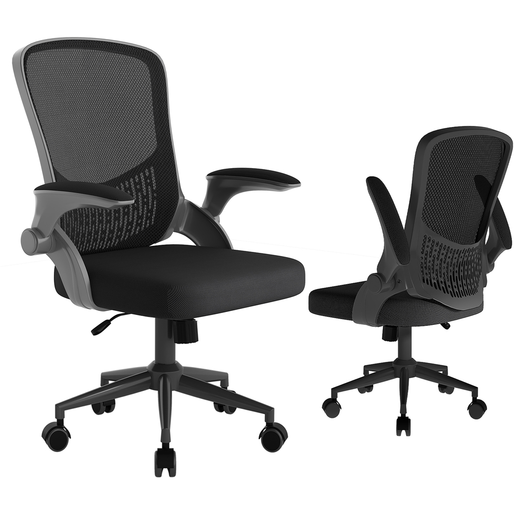 Rattrix Black Mid-Back Mesh Office Chair with Flip-Up Armrests and Lumbar Support Image 2