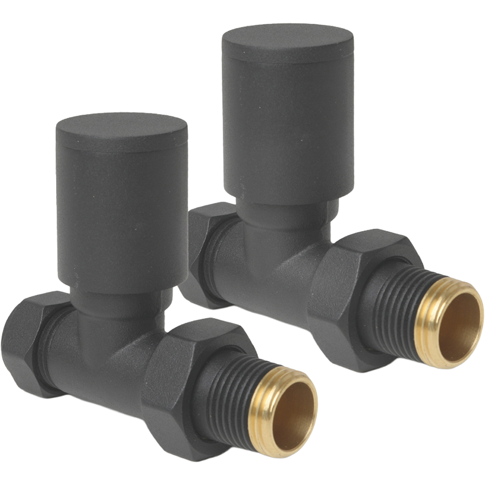 Go Bathrooms Anthracite Straight Radiator Valves Set 15mm Image 1