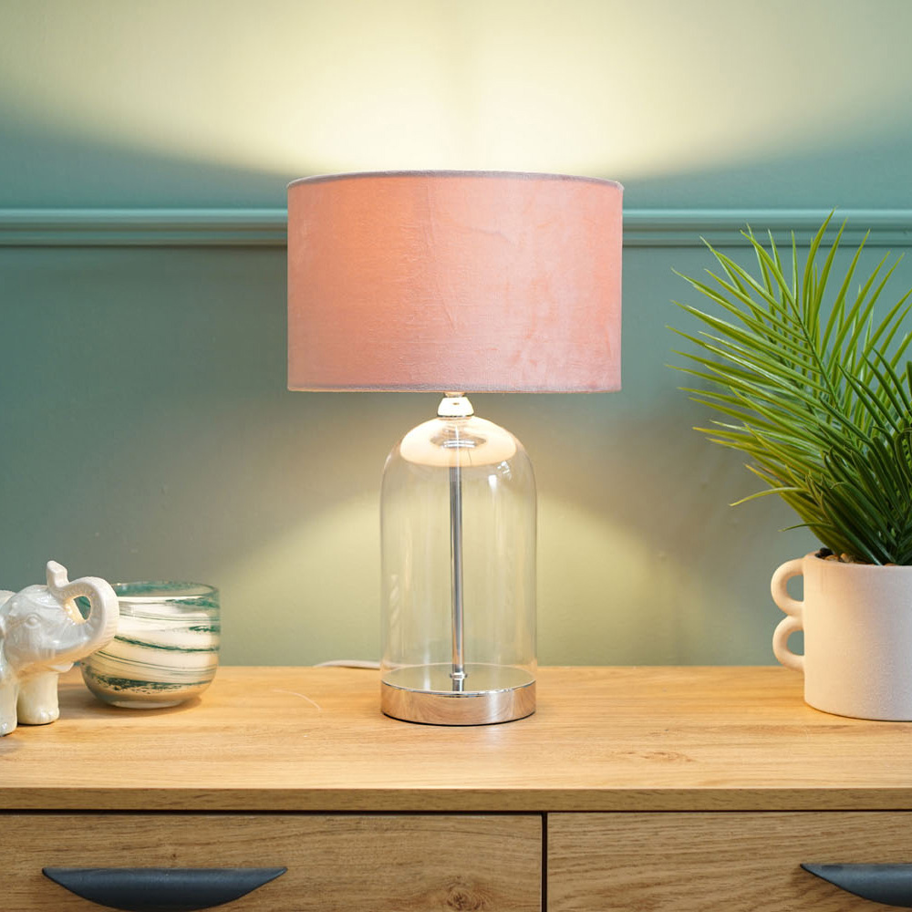 ValueLights Jessy Silver and Blush Pink Velvet Shade Glass LED Table Lamp Image 4