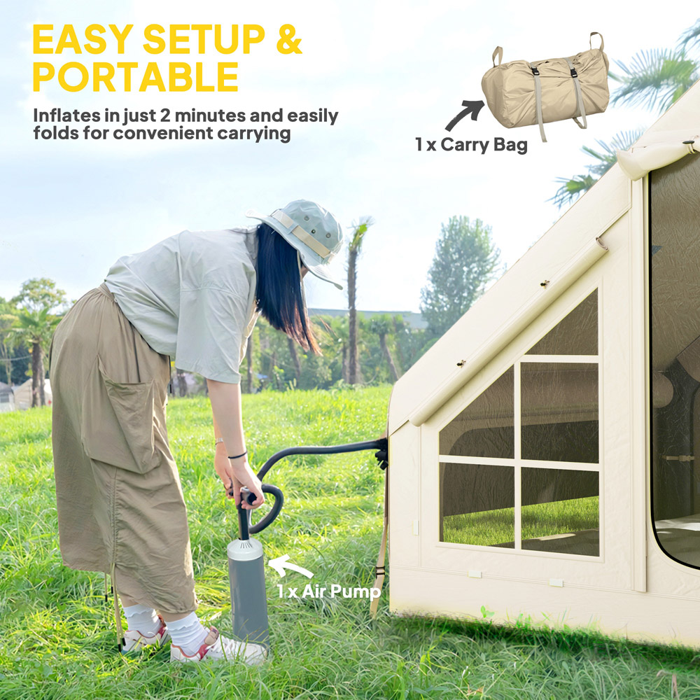 Outsunny 2-4 Person Inflatable Camping Tent with Pump Beige Image 5