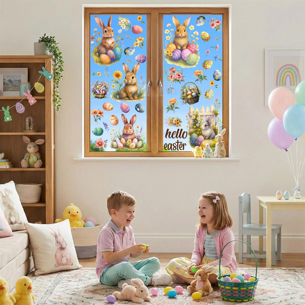 Walplus Easter Bunny Garden Window Cling Sticker Set 72 Piece Image 4