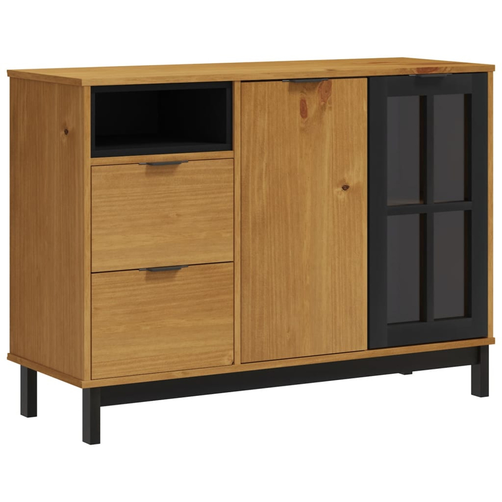 vidaXL Flam 2 Door 2 Drawer Single Shelf Solid Pine Wood Sideboard Image 2