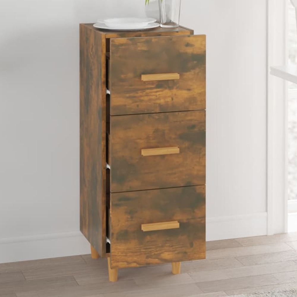 vidaXL 3 Drawer Smoked Oak Sideboard Image 1
