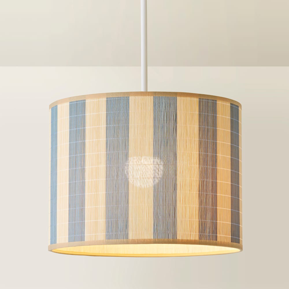 ValueLights Lori Blue Stripe Bamboo Ceiling Drum Lamp Shade Image 4