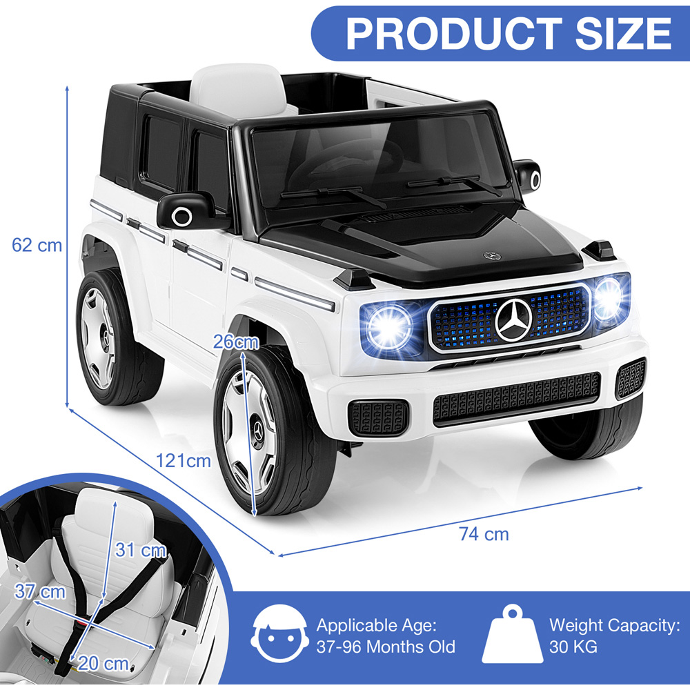 Costway Kids White Licensed Mercedes Benz EQG Ride On Car 12V Image 8