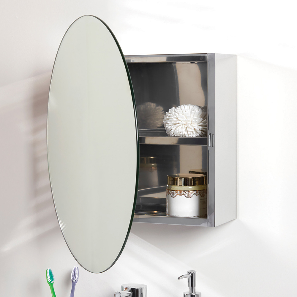 Silver Round Mirror Bathroom Cabinet Image 1