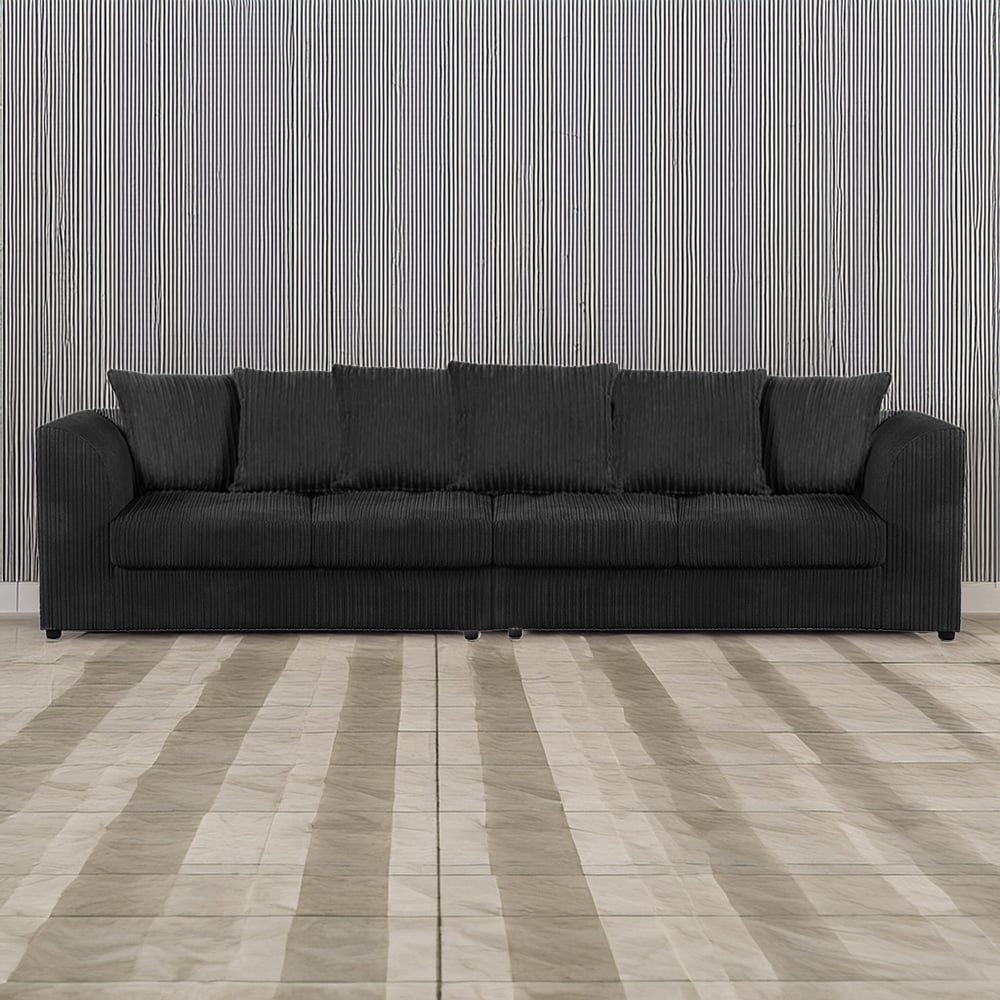 Luxor 4 Seater Black Jumbo Cord Scatter Back Sofa Image 1