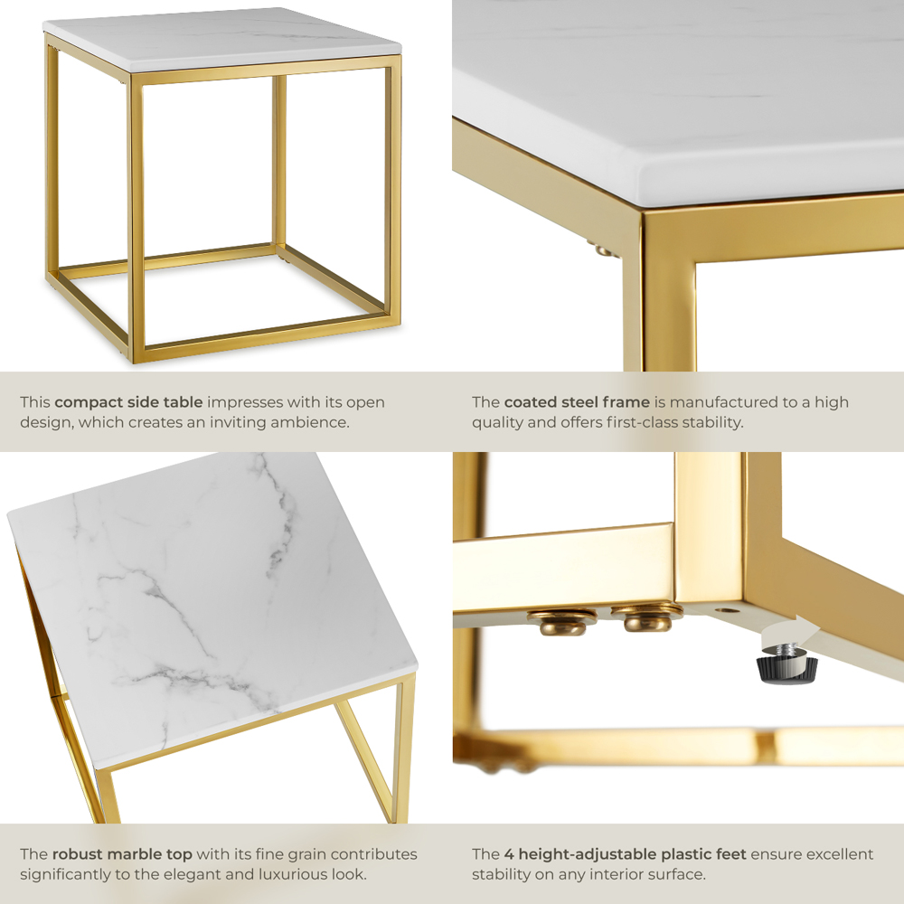 tectake Alysia Gold and White Marble Top Square Side Table Image 4