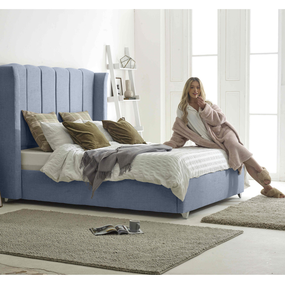 Eleganza Pablo Super King Size Dawn Grampian Fabric Bed Frame with Winged Headboard Image 2
