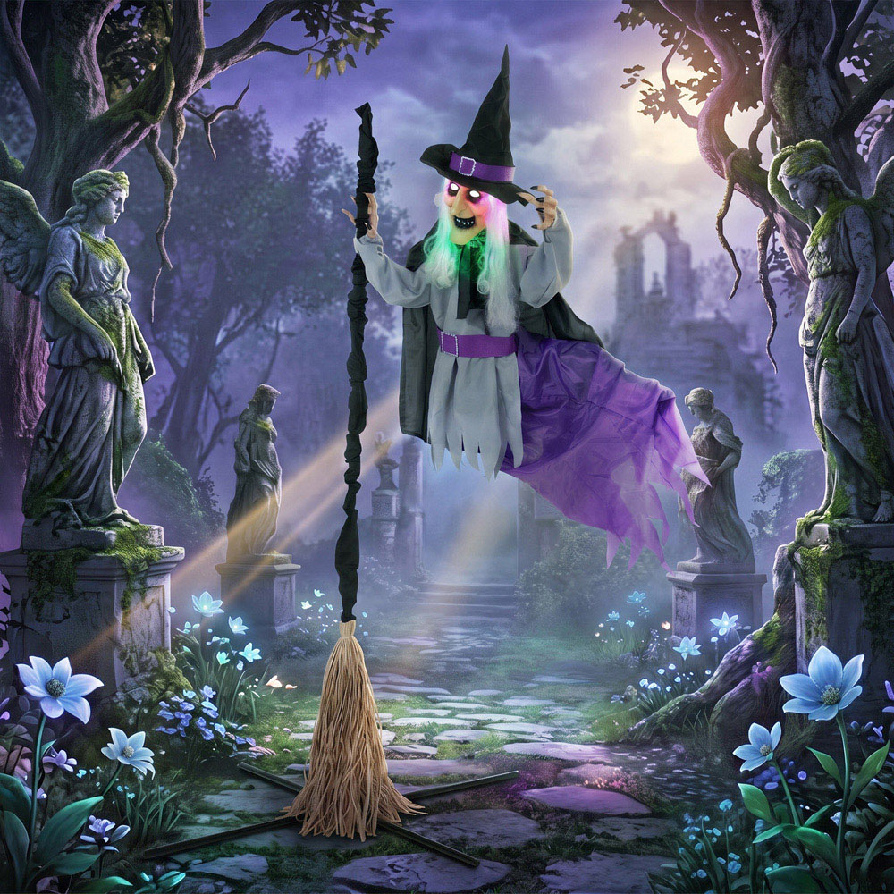 HOMCOM Light Up Life-Size Animated Scary Witch Halloween Decoration 6.5ft Image 4
