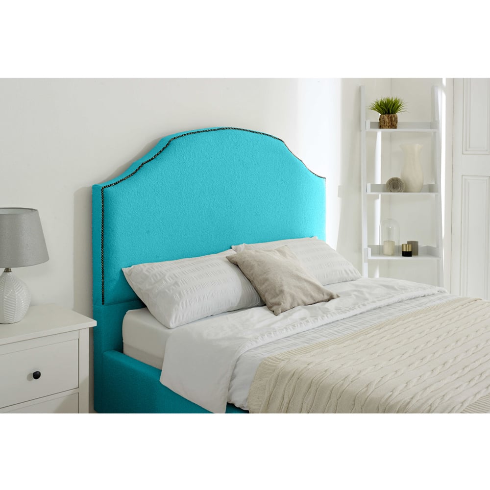 Eleganza Sareen Small Double Teal Plush Velvet Small Bed Frame with Curved Headboard Image 2
