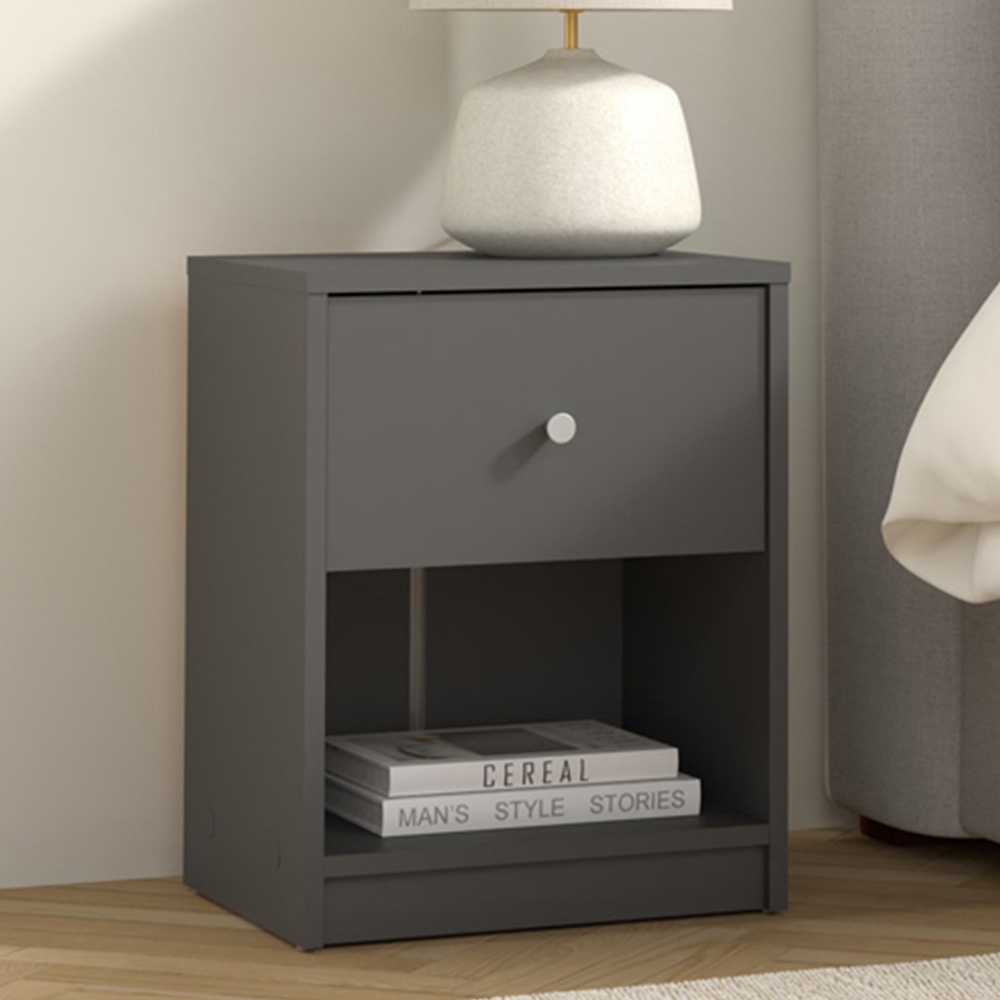 Furniture To Go May Single Drawer Single Shelf Grey Bedside Table Image 1