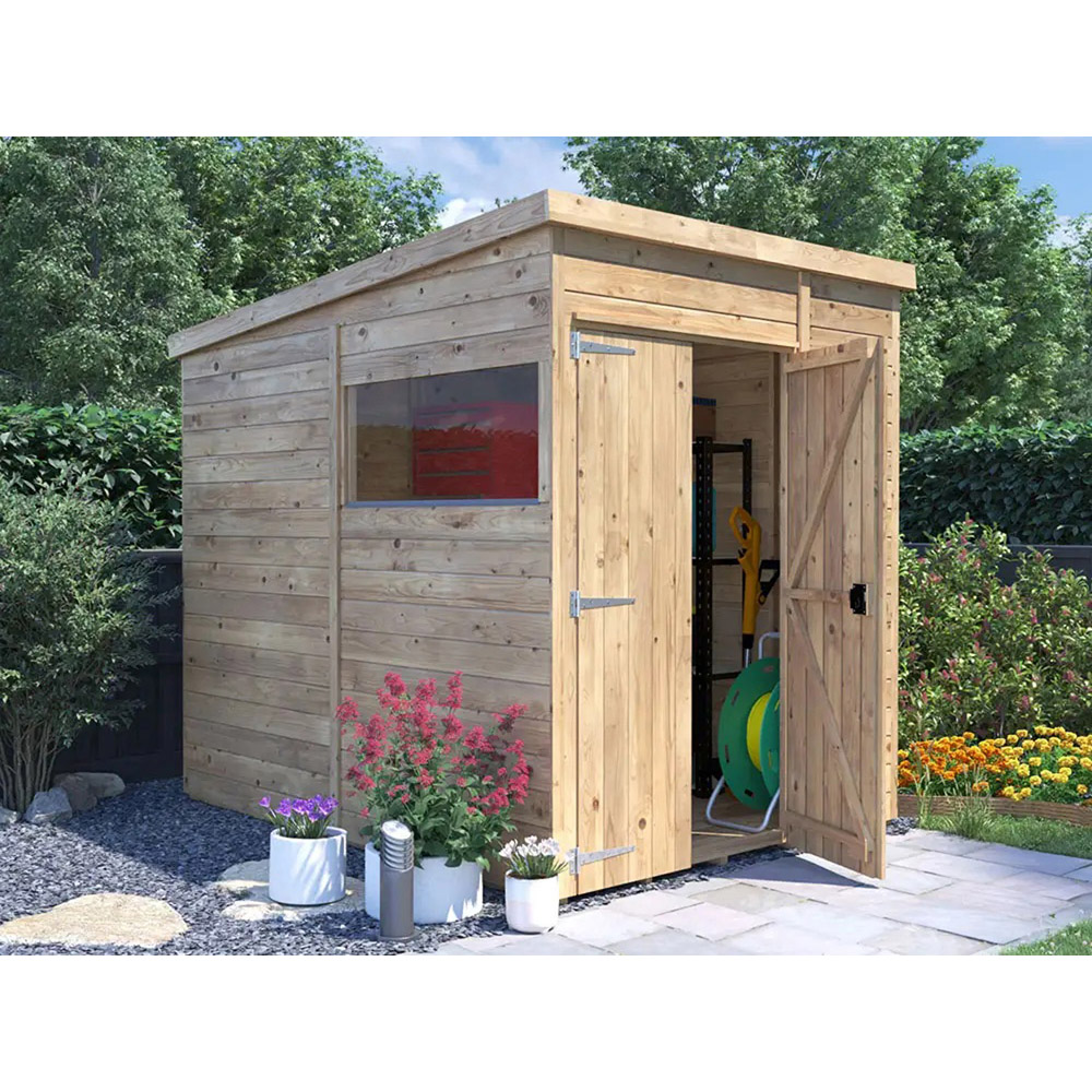 Dunster House Overlord 6 x 8ft Modular Brown Pent Bike Shed Image 2