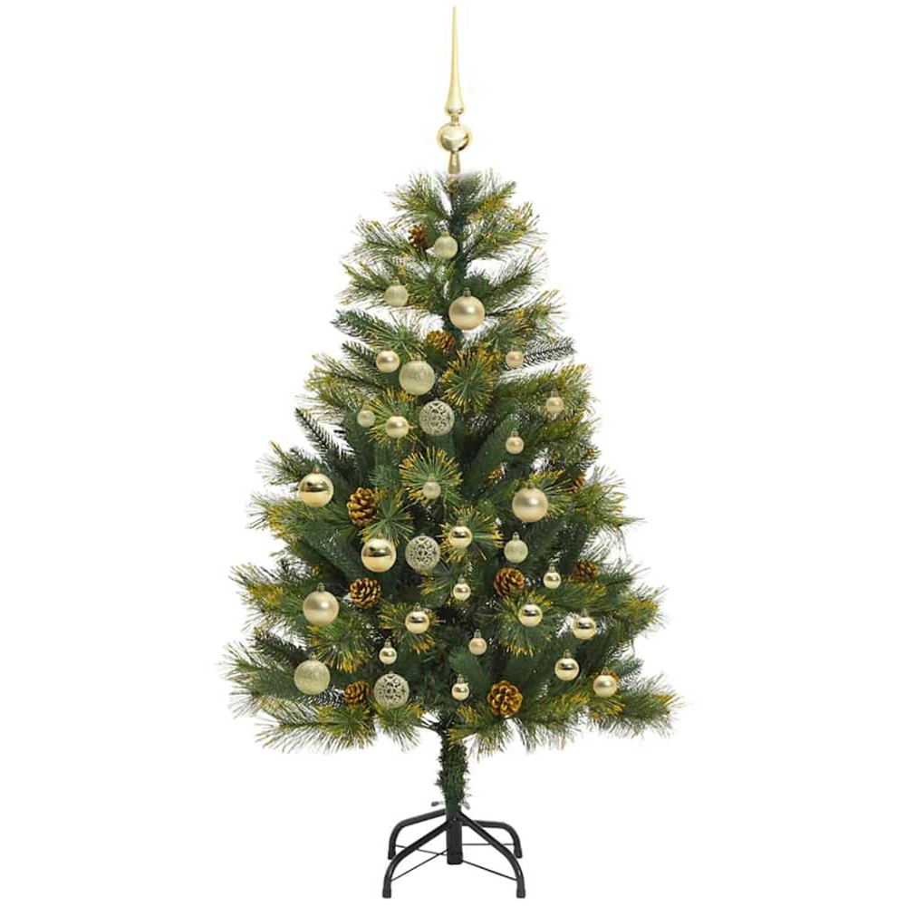 vidaXL Pre-Lit Gold Baubles and Pinecones Green Artificial Christmas Tree 4ft Image 4