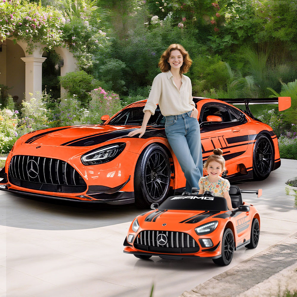Costway Kids Orange Licensed Mercedes Benz GT3 Ride On Car with Spoiler and Remote Control 12V Image 2