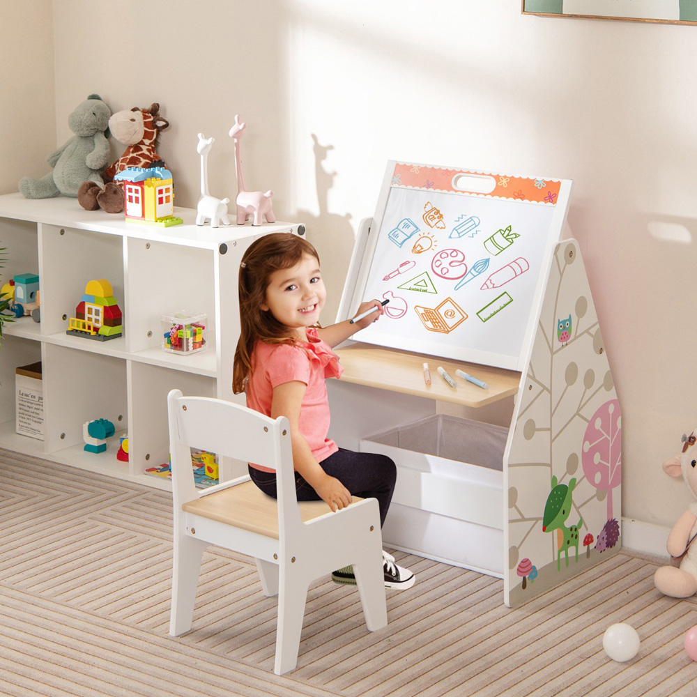 Costway White Double Sided Kids Art Easel and Play Station Image 4