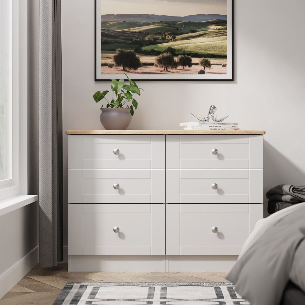 Crowndale Sussex 6 Drawer Grey Ash and Bardolino Oak Wide Chest of Drawers Ready Assembled Image 7