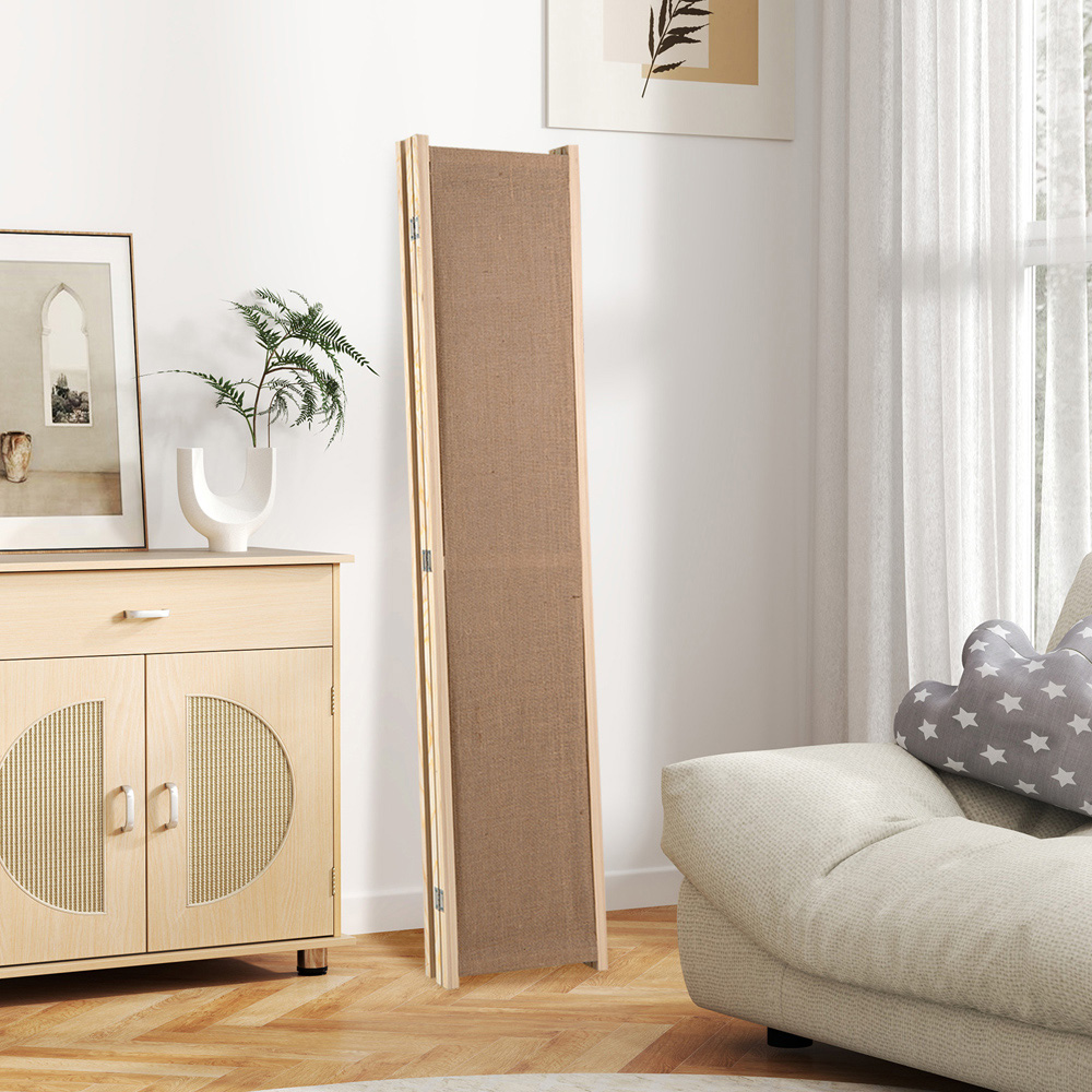 Costway 3 Panel Natural Room Divider with Storage Bags Image 3