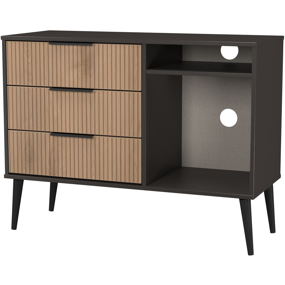 Crowndale Hong Kong 3 Drawer Slatt Effect and Graphite TV Sideboard Ready Assembled Image 4