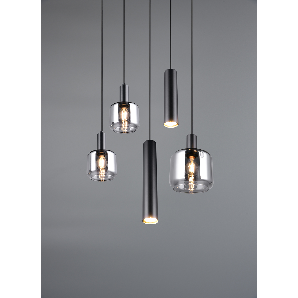 TRIO Mataro 5 Light Matt Black Ceiling Pendant Light Image 4