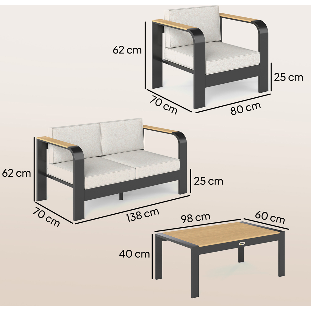Outsunny 4 Seater Beige Aluminium Frame Garden Lounge Set with Olefin Cushion Image 9