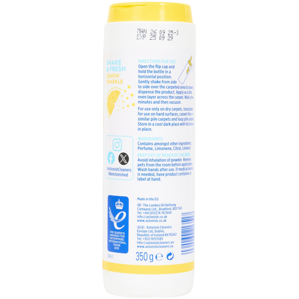 Astonish Shake and Fresh Carpet Freshener - Lemon Sparkle Image 2