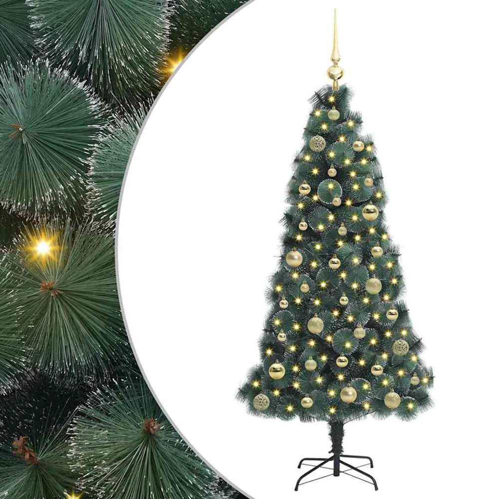 vidaXL Pre-Lit Gold Baubles Green Artificial Christmas Tree 5ft Image 2