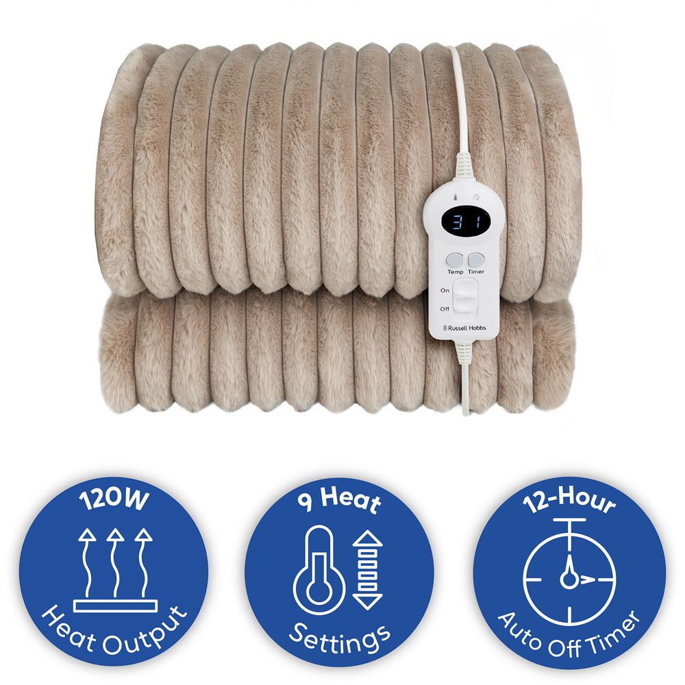 Russell Hobbs Mocha Faux Fur and Sherpa Heated Throw with Controller 130 x 180cm Image 7
