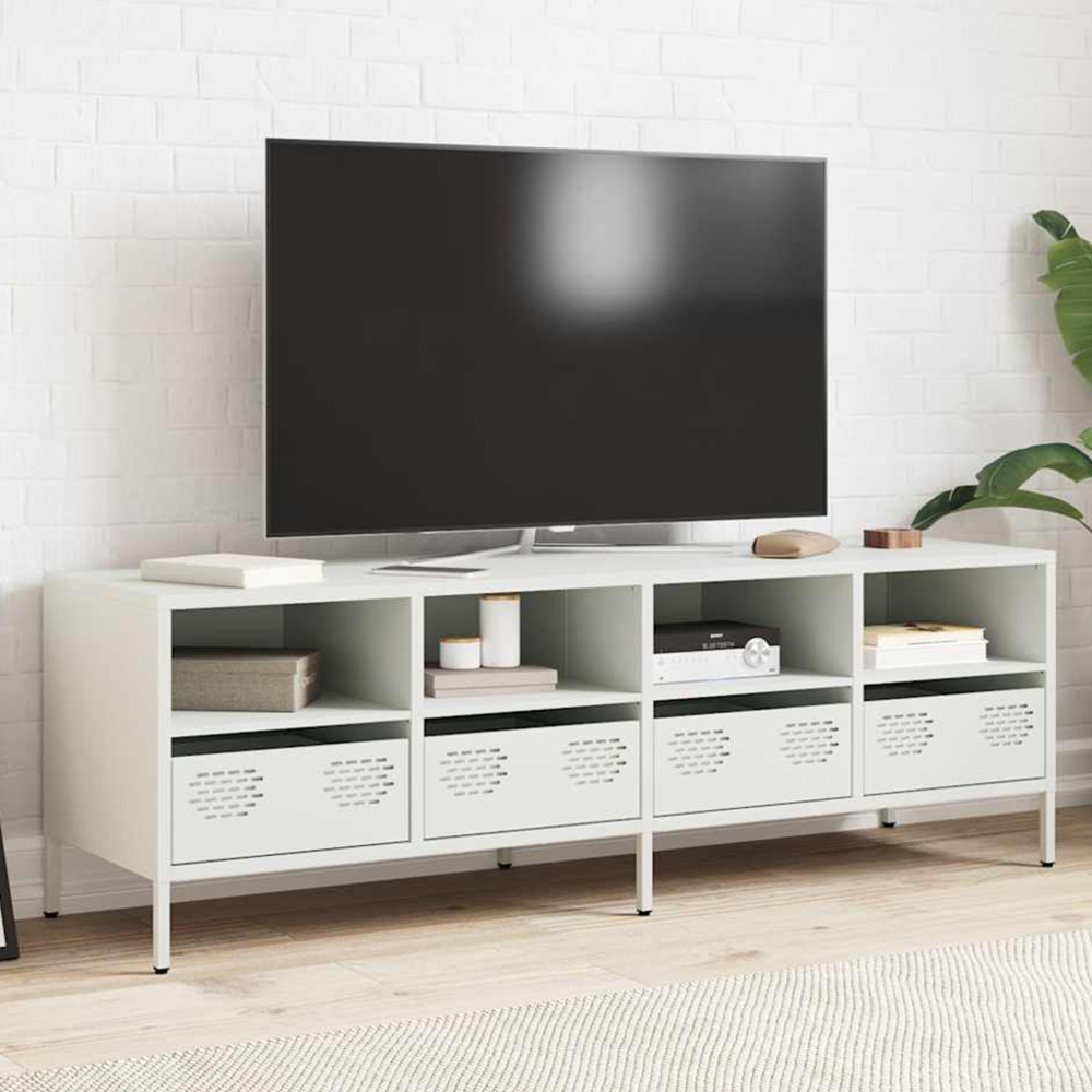 vidaXL 4 Drawer 4 Shelf White Cold-Rolled Steel TV Cabinet Image 1
