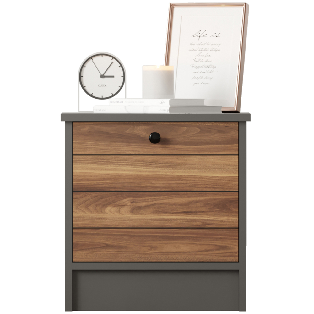 Evu MILANO Single Door Walnut and Anthracite Bedside Table Image 3