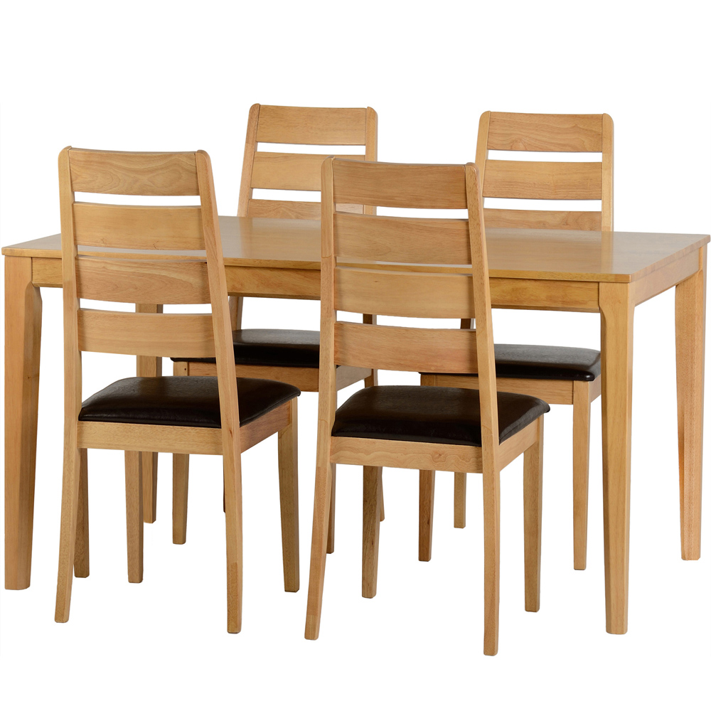 Seconique Logan 4 Seater Small Dining Set Oak Varnish and Brown Image 2