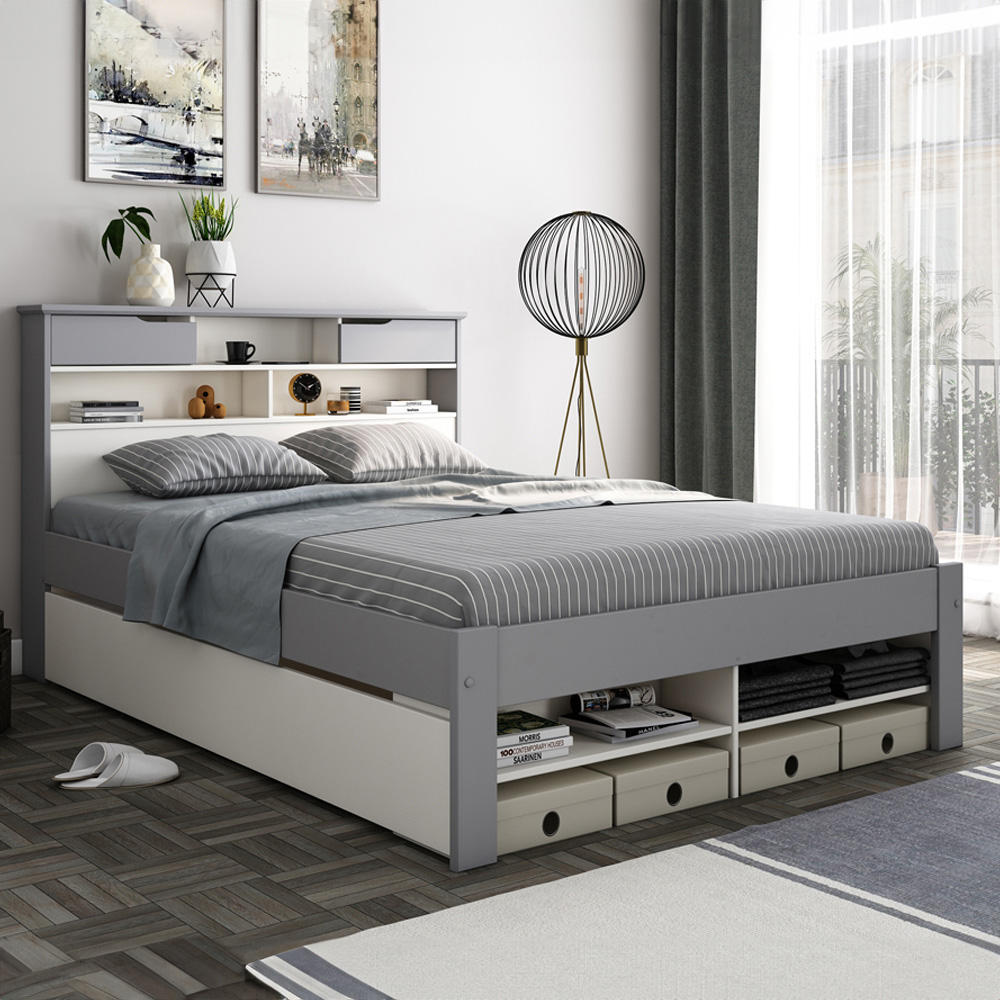 Fabio Double Grey and White Wooden Single Drawer Storage Bed Image 1