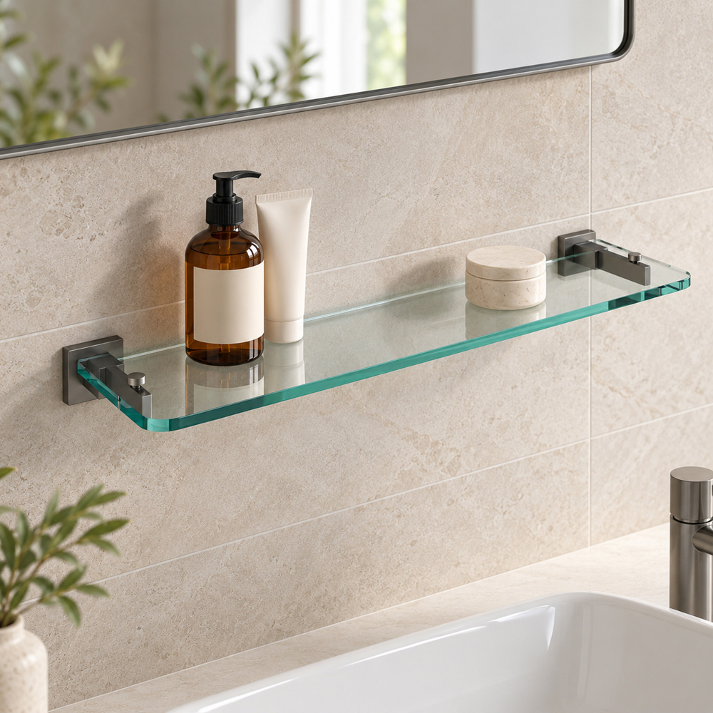 Go Bathrooms Froma Gunmetal Grey Wall Mounted Glass Shelf 500mm Image 2