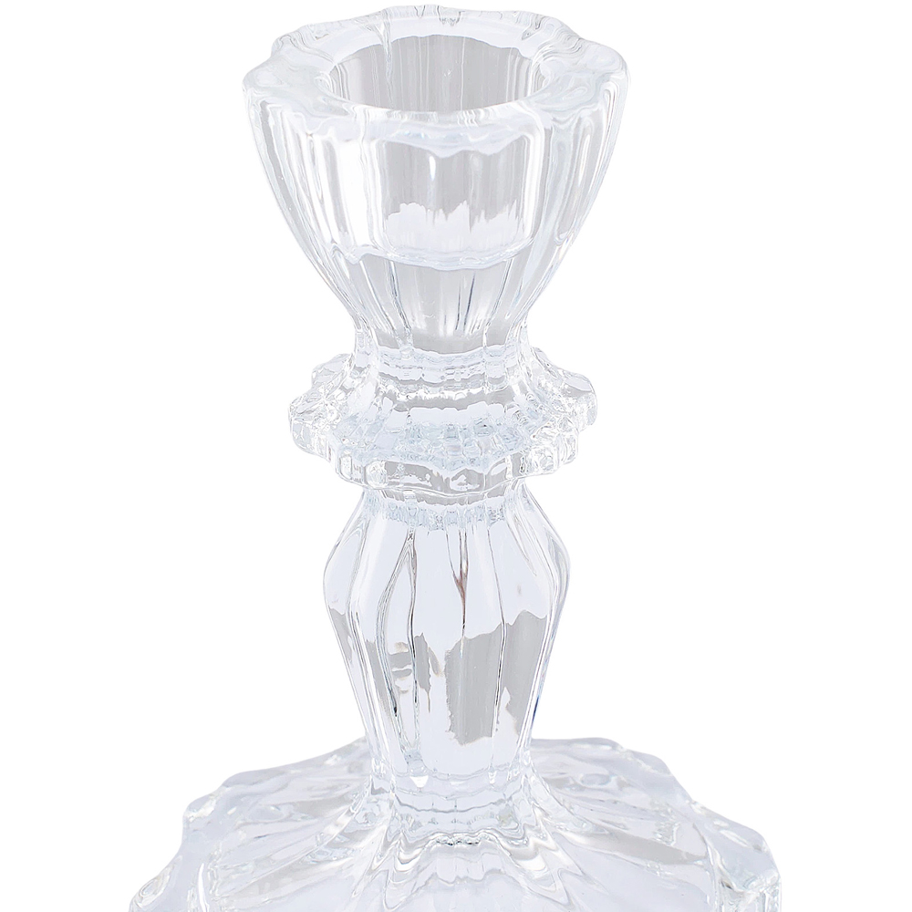 Living and Home Clear Glass Wide Base Candlestick Holder Set of 2 Image 7