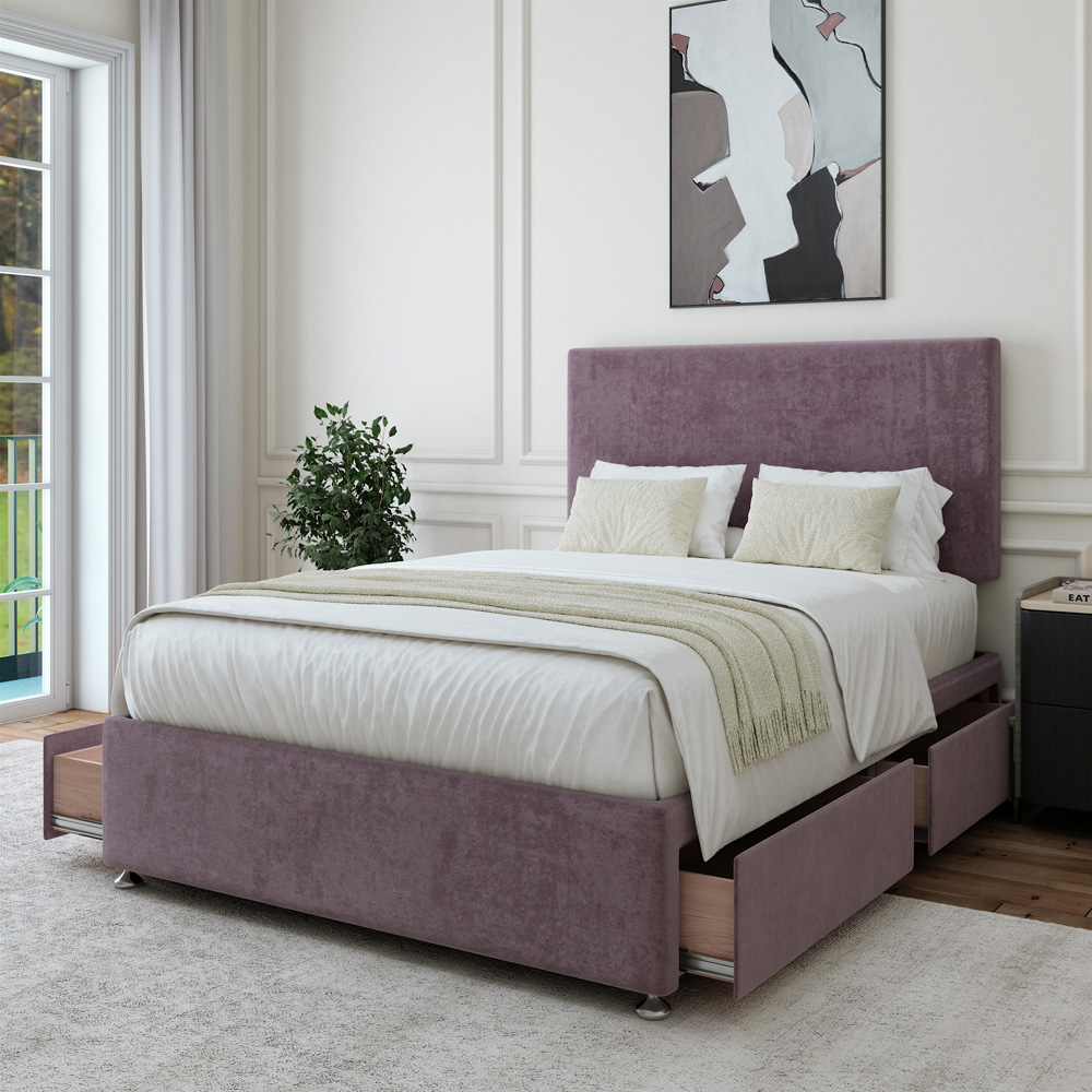 Bedmaster Double Mauve Naples Linen 4 Drawer Divan Base with Valencia Headboard Image 3
