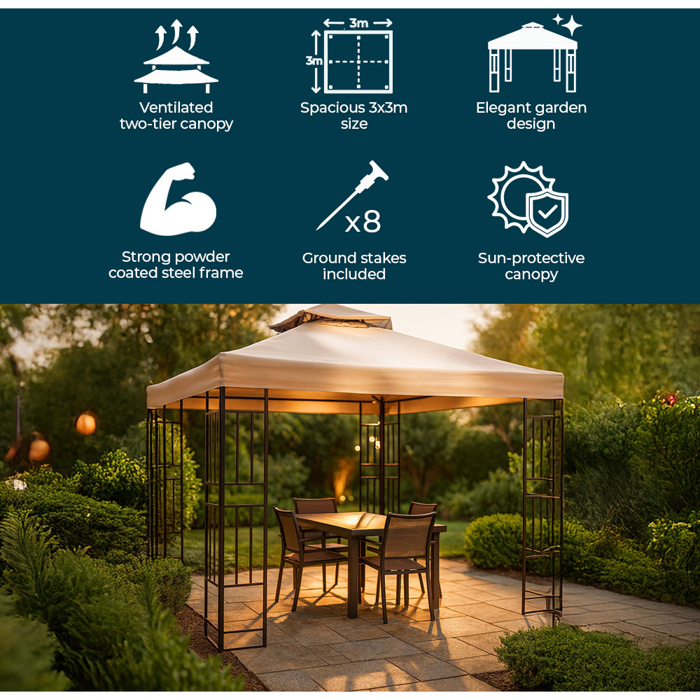 Jack Stonehouse 3 x 3m 2-Tier Beige Gazebo Image 4