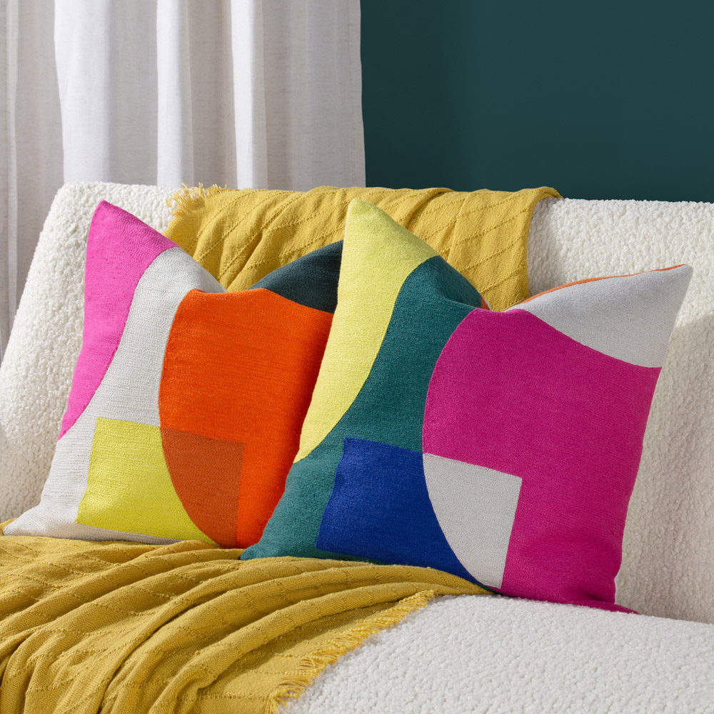 furn. Anjo Natural Multicolour Geometric Crewel Cushion Image 6