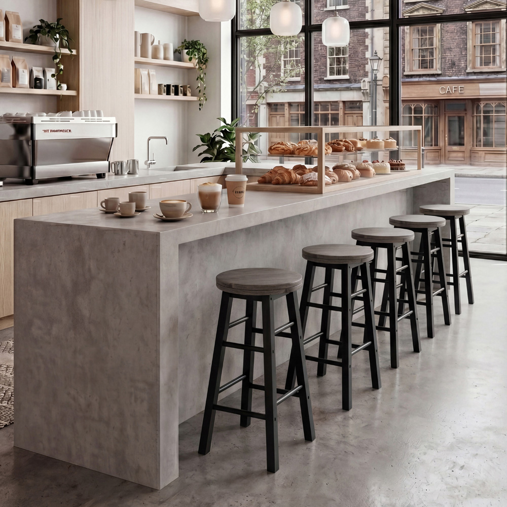 CHEF VIDA Black Wooden Revolving Bar Stool Image 3