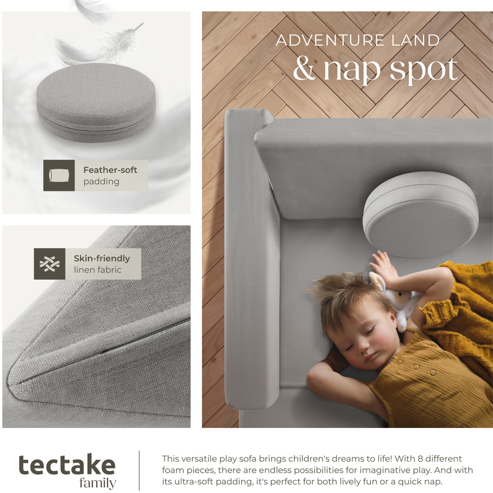tectake Lilly Grey 8 Piece Thick Padding Kids Sofa with Removable Cover Image 6