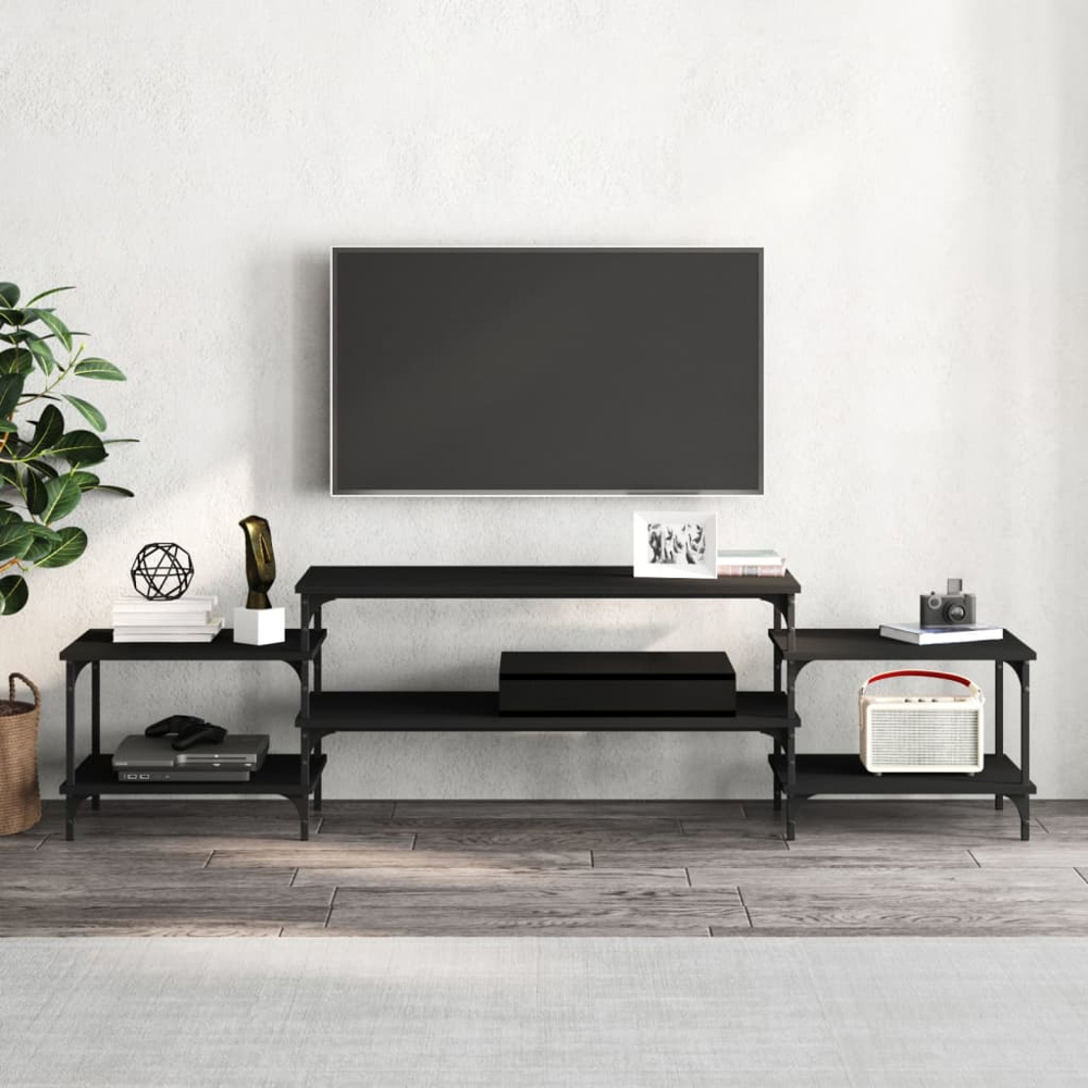 vidaXL 5 Shelf Black Wood and Steel TV Cabinet Image 8