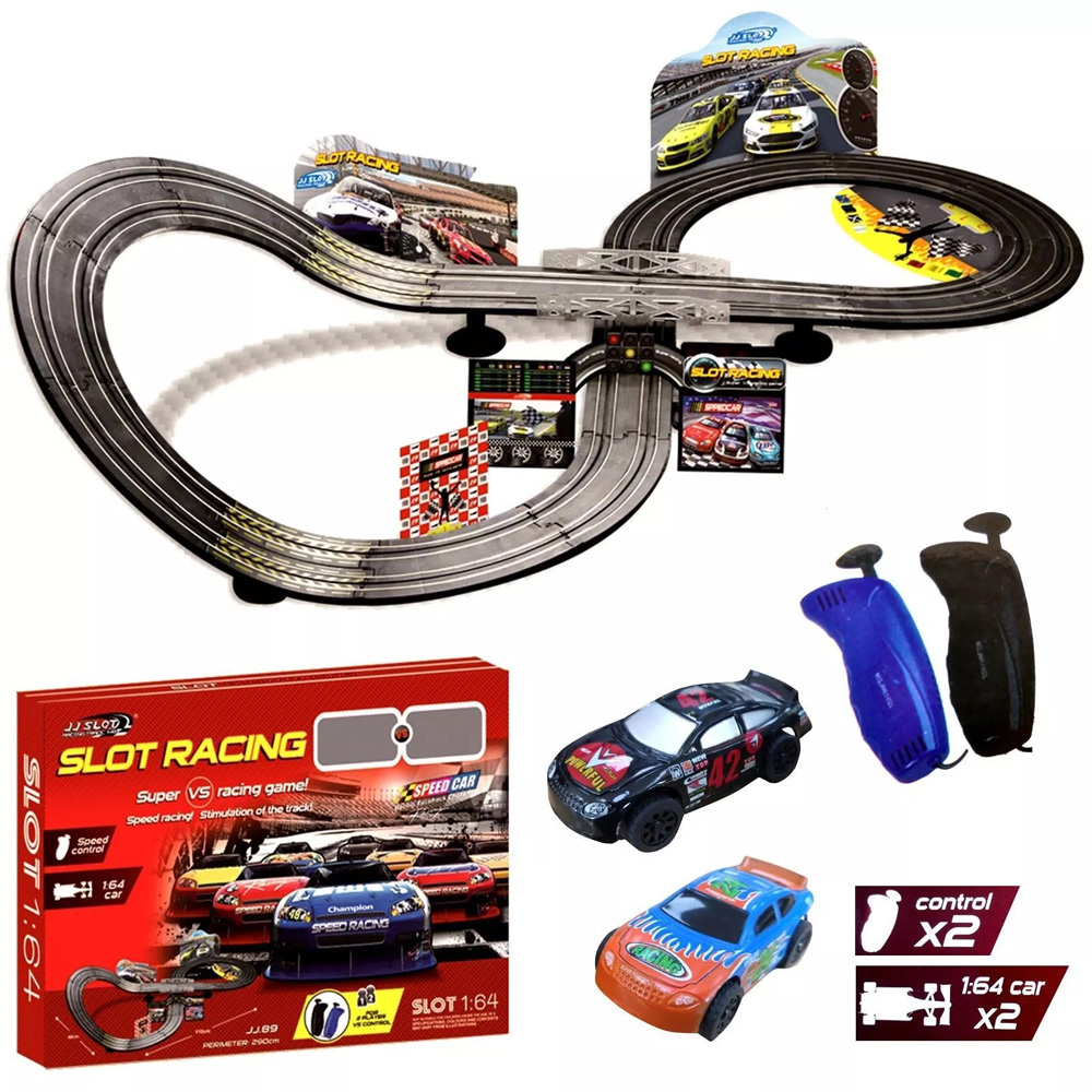 Rexco JJ89 Kids Electric Remote Control Slot Car Racing Track Set Image 2