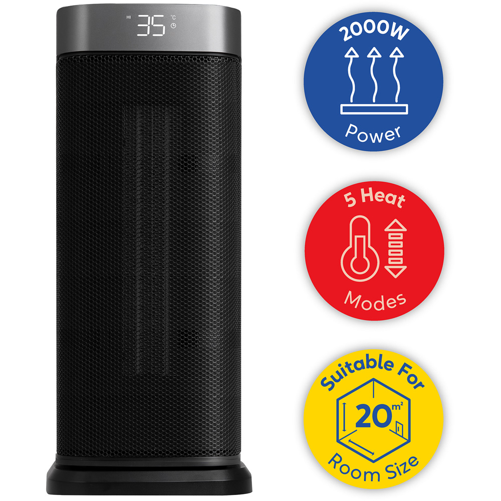 Russell Hobbs RHCTH2002S Black and Silver Oscillating Ceramic Heater with Digital Display 2000W Image 8
